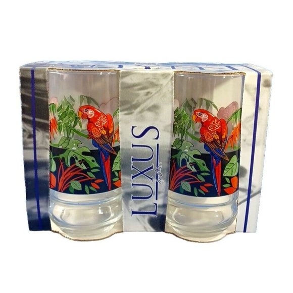 Crisa Vintage Set of 4 Made in Mexico Parrot Tropical 16 oz Drinking Glasses - Picture 5 of 7